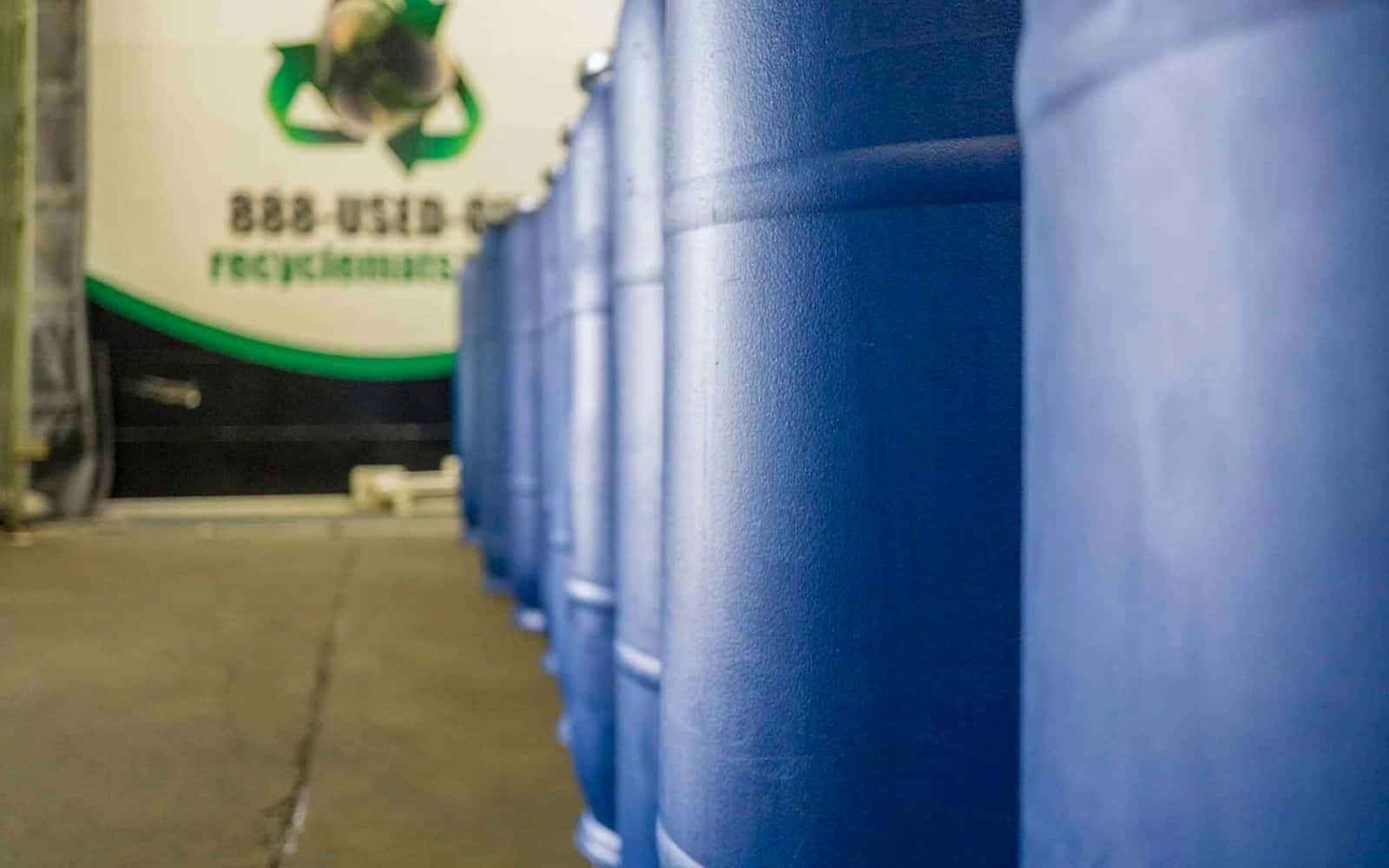 Close up of blue waste containers