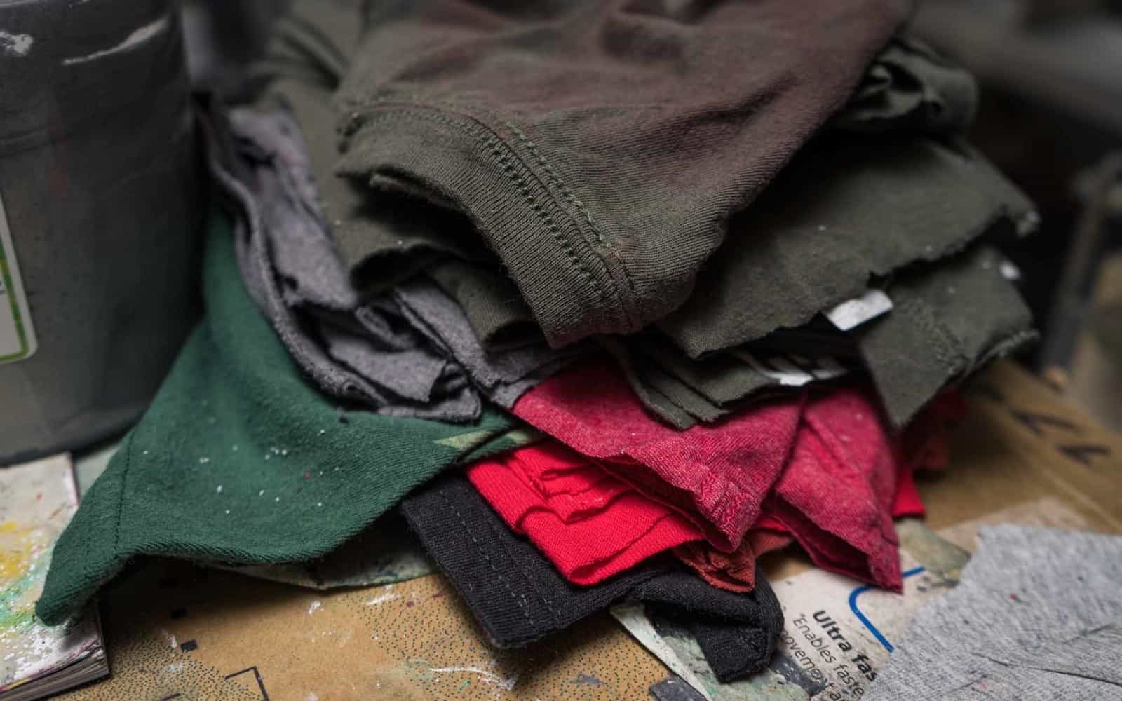 Stack of t shirt cut up into rags