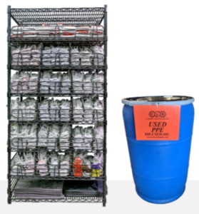 ppe distribution rack and container for used ppe